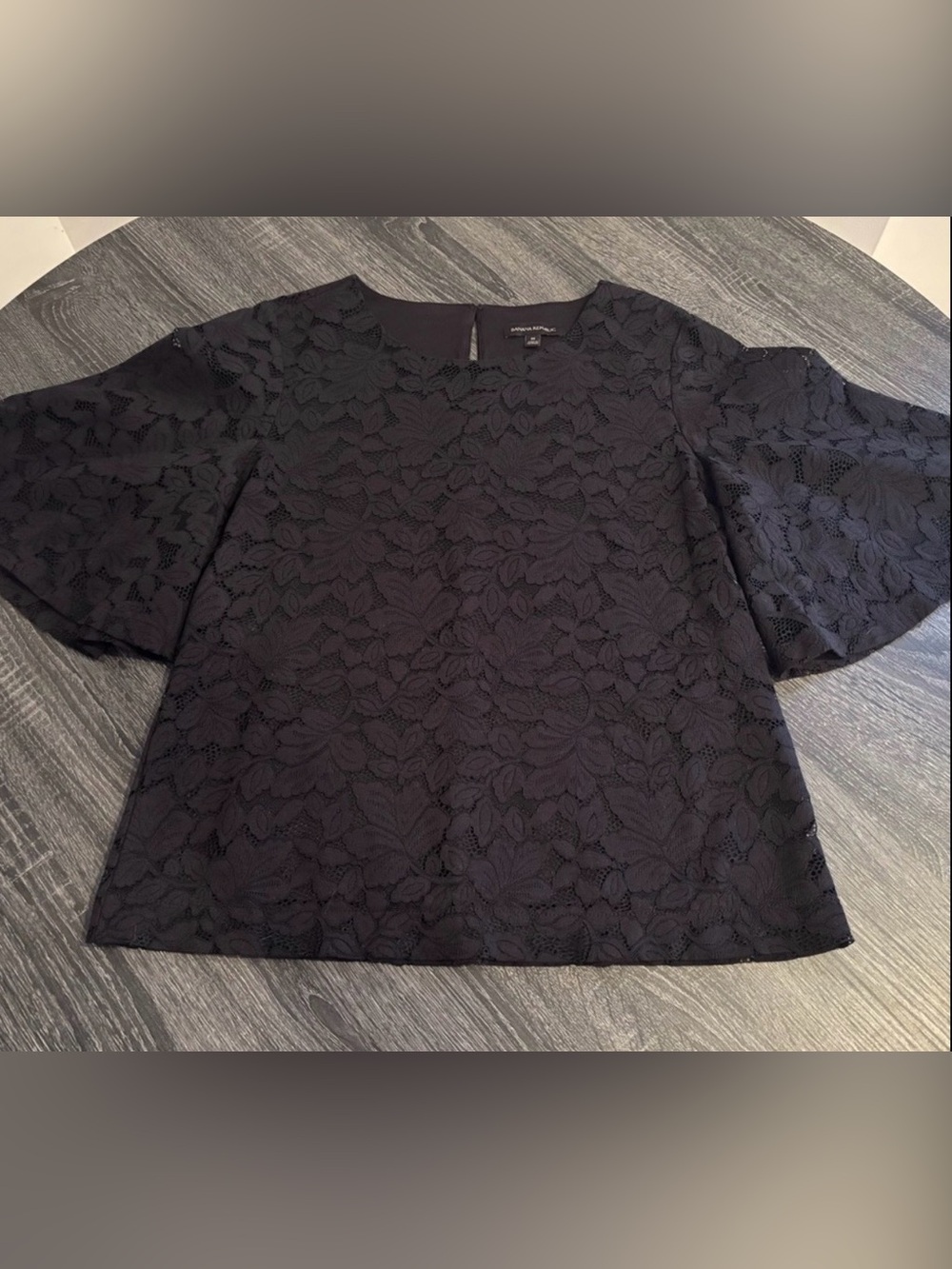 Banana Republic Black Lace Top W/Bell Sleeves Size M